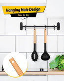 Silicone Pasta Fork and Ladle Spoon Set with Wooden Handle, Heat Resistant Non Stick Kitchen Utensils for Cooking, Stirring, Serving Spaghetti, Soup, Sauce(BLACK) by CozyNest Decor