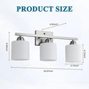 Stainless Steel Milk Glass Vanity Lights for Bathroom, 3 Light Brushed Nickel Bathroom Light Fixtures Over Mirror, Ceramic E26 Sockets Wall Mounted by CozyNest Decor