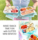kinsho Glitter Bento Snack Containers with Lids, Mini Bento-box Lunch-Box for Toddler Daycare and Small Kids, Travel Meal Container, Leak-proof 2 pack Set, Pastel Blue + Teal Sparkle by TinyTreasures Baby Boutique