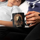Elegant Woman Coffee Mug with Custom Name, Autumn Themed Ceramic Cup 11oz 15oz, Unique Fall Inspired Black Mug for Women, Personalized Women's Day Coffee Cup, Gifts for Holiday by CozyNest Decor