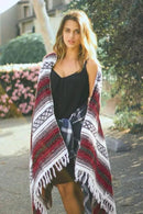 Del Mex Classic Mexican Blanket, Large Authentic Woven Falsa Throw (70"x50"), Artisan Southwest Décor for Beach, Yoga, Outdoors (Burgundy) by CozyNest Decor