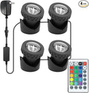 RGB Underwater Pond Lights with Timer, RGB Fountain Lights Underwater Light IP68 Waterproof, Dimmable Outdoor Landscape Lights Fish Tank Pond Fountain Garden, 4 Lights by GreenHaven Gardens