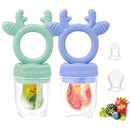 Baby Solids/Frozen Fruit Feeder Pacifier, Infant Teether Toy 4M+, BPA-Free Silicone Pouch & Nipple, Safely Introduce Solids, Teething Relief, 2-Pack (Deer - Green Purple, S/M/L) by TinyTreasures Baby Boutique