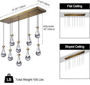 Raindrop 9-Light Chandeliers for Dining Room Gold Dining Room Lights Fixture Over Table, Brass Pendant Lights Kitchen Island, Adjustable Rope Teardrop Hanging Lamp Ceiling for Living Room by CozyNest Decor