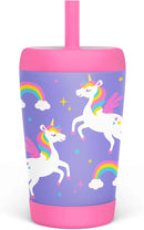Kid Insulated Stainless Steel Tumbler with Silicone Straw, 12oz Sippy Cup for Kids (Unicorn) by TinyTreasures Baby Boutique