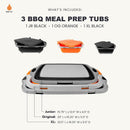 Drip EZ Collapsible BBQ Prep Tubs 3-Piece Set- For Meal Prep Marinating Food Storage - Includes Cutting Board & Lid - (1) JR - Black + (1) OG - Orange + (1) XL - Black by GreenHaven Gardens
