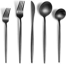 Matte Black Silverware Set for 6,Modern Stainless Steel Brushed Cutlery Set,30-Pieces Heavy Duty Flatware Set,Knives Spoons and Forks Set Utensils Set, Satin Finish, Dishwasher Safe by CozyNest Decor