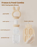 2 Packs Baby Fruit Feeder & Freezer Nibble Tray Combo, Push Pop Baby Food Feeder to Safely Introduce New Foods, Fresh & Frozen Food Silicone Feeder, 100% Food Grade, BPA Free (Caramel & Blue) by TinyTreasures Baby Boutique