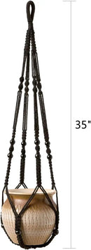 Mkono Macrame Plant Hanger Indoor Hanging Planter Basket with Wood Beads Decorative Flower Pot Holder No Tassels for Indoor Outdoor Boho Home Decor 35 Inch, Black, Set of 2 (POTS NOT Included) by GreenHaven Gardens