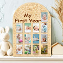 ORIGACH My First Year Baby Growth Photo Display Wood Board - 12 Months Newborn Milestones Photo Board - Neutral Baby Keepsake Board 1st Birthday Party Nursery Decor New Mom Gift - Space by TinyTreasures Baby Boutique