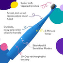Burst Kids & Toddlers Electric Toothbrush (Blue) | Soft Bristles | Two Minute Timer | Rechargeable Battery | Easy-Grip Silicone Handle | 2 Modes for Healthy Smiles | Ages 3+ by TinyTreasures Baby Boutique