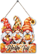 Hello Fall Wood Hanging Gnome Decoration, Autumn Wooden Signs, Rustic Thanksgiving Decoration, Home Interior And Exterior Decor, Autumn Harvest Thanksgiving Home Decor by CozyNest Decor