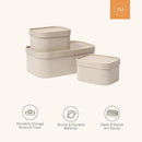La Jolie Maison Fluted Cardboard Storage Baskets with Leather-Like Lids, Sturdy Stackable Paper Boxes Decorative Tray,Set of 3 Ivory by CozyNest Decor