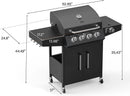 ROVSUN 4-Burner Propane Gas BBQ Grill with Side Burner & Enameled Cast Iron Grates, 58,000 BTU Barbecue Grill with Wheels for Outdoor Patio Backyard Cooking Grilling, Black by GreenHaven Gardens