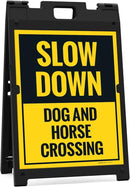 Slow Down Dog and Horse Crossing Sidewalk Sign Kit, 18x24 Inches, with A Frame Stand, Made in USA by CozyNest Decor