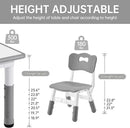 Kids Study Table and Chairs Set, Height Adjustable Toddler Table and Chair Set for Kids Ages 3-8, Graffiti Desktop (Grey) by CozyNest Decor