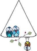 Stained Glass Birds,owl,Stained Glass Window Hanging,Multicolor Owls on The Living Tree with Green Leaf and red Berries,Bird suncatcher for Windows Room Home,Bird Deco,Gift for Mom,and Bird Lovers. by GreenHaven Gardens