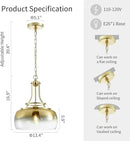 WUZUPS Gold Chandelier Rustic Farmhouse Industrial Round Ceiling Pendant LED Light Fixture with Gradient Glass Shade for Dining Room Kitchen Island Foyer Entryway, H 17" W 13.4", E26 Base by CozyNest Decor