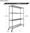 60"x18"x72" Black Premium Metal Steel Wire Shelving 4-Tier NSF 3200 LBS MAX Capacity Heavy Duty Storage Rack for Garages, Commercial Spaces, Hospitals, & Schools w/Premium Wheels by CozyNest Decor