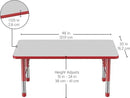 FDP Rectangle Activity School and Classroom Kids Table (30 x 48 inch), Chunky Toddler Legs, Adjustable Height 15-24 inches - Gray Top and Red Edge by CozyNest Decor
