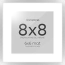 Homeforia 8x8 Silver Picture Frame, High End Metal 8 x 8 Square Frames with Mat 6 by 6 Photo, 8x8 Brass Frame Matted to 6x6 inch Print, 8by8 Wall or Tabletop Frames, Tempered Glass, Wall Kit, Set of 1 by CozyNest Decor