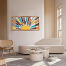 IARTTOP Large Boho Sun Wall Art Framed Wooden Art Wall Decor Rainbow Sun Rising On The Horizon Geometric Line Sunshine Wall Art for Living Room Bedroom Office 16"x32" by CozyNest Decor
