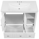 36" Bathroom Vanity with Ceramic Basin, Bathroom Storage Cabinet with Two Doors and Drawers, Solid Frame, Metal Handles, White