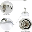 WUZUPS Chandelier Rustic Farmhouse Industrial Round Ceiling Pendant LED Light Fixture with Clear Glass Shades for Dining Room Kitchen Island Foyer Entryway, H 17" x W 13.4", E26 Base, Brushed Nickel by CozyNest Decor