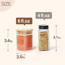 ComSaf 16Pcs Glass Spice Jars with Bamboo Lid, 6oz Airtight Square Containers with 275 Black Lables, Empty Seasoning Jars for Salt Sugar by CozyNest Decor