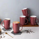 AmorArc Extra Large Coffee Mugs Set of 6, 20oz Ceramic Tall Coffee Mugs with Textured Geometric Patterns for Latte/Tea/Beer/Hot Cocoa, Dishwasher & Microwave Safe, Burgundy by CozyNest Decor