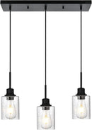 Modern 3-Light Pendant Island Light Fixture Black Ceiling Hanging Lights with Clear Seeded Glass and Adjustable Cord,Industrial Pendant Lighting for Kitchen Living Room Dining Room Foyer by CozyNest Decor
