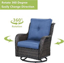 Outdoor Patio Swivel Rocker Chairs - Wicker Rattan Patio Swivel Rocking Chairs Set of 2 with High Back,Deep Seating and Comfort Cushions for Deck Porch Garden,Brown/Blue by GreenHaven Gardens