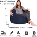 Posh Creations Bean Bag Chair for Kids, Teens, and Adults Includes Removable and Machine Washable Cover, Solid Navy Blue, 48in - X-Large by TinyTreasures Baby Boutique