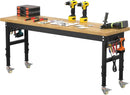 70" Heavy Duty Solid Wood Work Bench with Pegboard, Adjustable Height Workbench with Wheels and Power Outlets, 2000 LBS Capacity Work Table for Garage, Workshop, Office, Home by GreenHaven Gardens