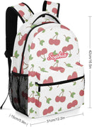 Cherry Pattern Custom Kids Backpack 16.5 Inch for Boy Girl, Personalized Waterproof Child School Travel Bag with Name by TinyTreasures Baby Boutique