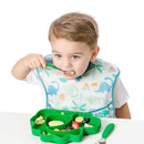 Bumkins Toddler Utensils, Kids Size Fork and Spoon Set, Silicone and Stainless-Steel Training Silverware, Fork / Spork for Self-Feeding, Children Hold Learning to Eat, 18 Months Up, Jade Green by TinyTreasures Baby Boutique