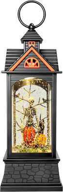 Halloween Snow Globe Lantern, Spooky Ghost Halloween Decor, Plug-in & Battery Operated Snow Globes for Halloween Decorations Indoor by CozyNest Decor