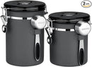 HAIOOU Airtight Coffee Canister, 22OZ +16OZ 2 Piece Stainless Steel Coffee Bean Storage Container with Date Tracker, Measuring Scoop, 6Pcs CO2 Valves, Mini Tongs for Coffee Bean, Grounds - Grey by CozyNest Decor