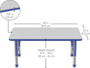 FDP Rectangle Activity School and Classroom Kids Table (30 x 48 inch), Chunky Toddler Legs, Adjustable Height 15-24 inches - Gray Top and Blue Edge by CozyNest Decor