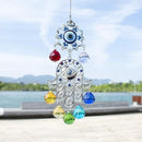 Hamsa Hand with Blue Evil Eye Protection Hanging Crystal Ornament with Chakra Energy Crystal Balls by GreenHaven Gardens