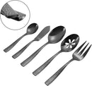 Stainless Steel Silverware Serving Set Hammered Black Mirror Finished 5 Piece Serving Utensil Set Flatware Set by CozyNest Decor
