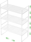 Expandable Cabinet Storage Shelf Stackable Organizer Rack for Kitchen Bathroom Pantry Spice Cupboard Coffee Countertop Home Office Desk Heavy Duty Nonslip White Large 3 Packs by CozyNest Decor