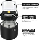 2-in-1 Insulated Food Jar & Snack Container - 15oz Kids Soup Thermos for Hot Food with Handle and Spoon, Leak Proof Reusable Toddler Snack Box, Perfect for School & Travel, Black by TinyTreasures Baby Boutique