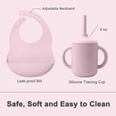 Silicone Baby Feeding Set 14 Pcs,Baby Led Weaning Supplies, Baby Spoons Suction Bowl Divided Plate Bib Cup Finger Brush,First Stage Solid Food Eating Utensils - 6+ Months(Light Pink) by TinyTreasures Baby Boutique