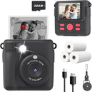 Kids Camera Instant Print, Christmas Birthday Gifts for Kids Age 3-12, Selfie Digital Camera with 1080P Videos,Toddler Portable Travel Cameras Toy for 4 5 6 7 8 9 Year Old Boys Black by TinyTreasures Baby Boutique