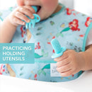 Bumkins Baby Utensils Set, Chewtensils Silicone Spoons for Dipping, Self-Feeding, Baby Led Weaning, Trainer Learning First Stage Eating, Soft Practice Fork and Spoon, Babies 6 Months, Blue by TinyTreasures Baby Boutique
