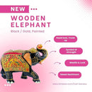Handcrafted Wooden Elephant Figurine – Traditional Artwork, Gold & Gemstone Embellishments – Lucky Decorative Elephant Statue for Prosperity | Beautiful Elefantes Decorativos para Sala (Black & Gold) by CozyNest Decor