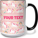 Personalized Mug for Kids - Pink Unicorn - Custom Name/Text, Ceramic Hot Chocolate/Cocoa/Coffee Cup for Girls, Birthday/Christmas/Holiday Gift - 15 oz, Black Handle by TinyTreasures Baby Boutique