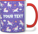 Personalized Mug for Kids - Purple Unicorn - Custom Name/Text, Ceramic Hot Chocolate/Cocoa/Coffee Cup for Girls, Birthday/Christmas/Holiday Gift - 11 oz, Red Handle by TinyTreasures Baby Boutique