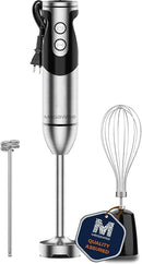 MegaWise Pro Titanium Reinforced 3-in-1 Immersion Hand Blender, Powerful Copper Motor with 80% Sharper Blades, 12-Speed Corded Blender, Including Dish Washer Safe Whisk and Milk Frother by TinyTreasures Baby Boutique